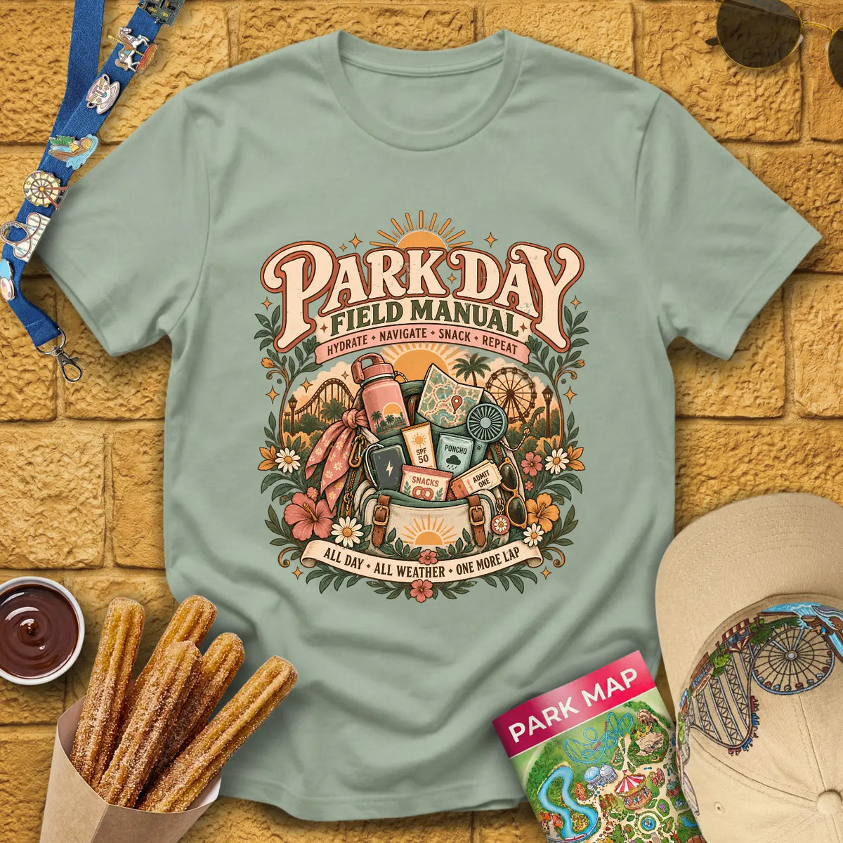 Park Day Field Manual [Boho] T-Shirt for Theme Park Fans (Sage)