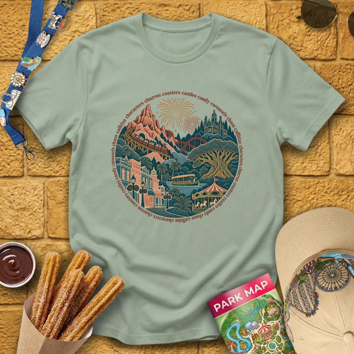 Parklandia [LineArt] T-Shirt for Theme Park Fans (Sage)