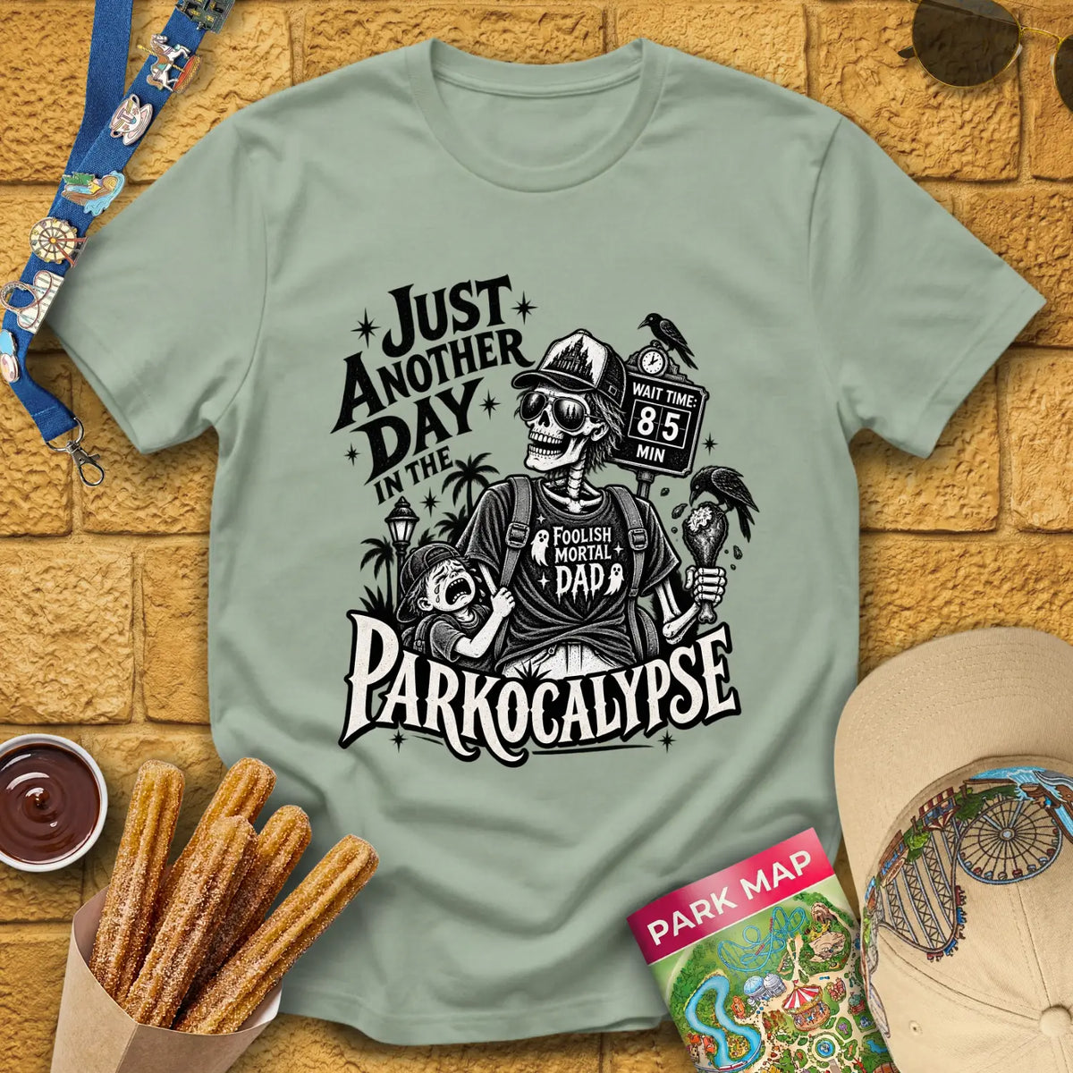 Parkocalypse Dad [Gothic] T-Shirt for Theme Park Fans (Sage)