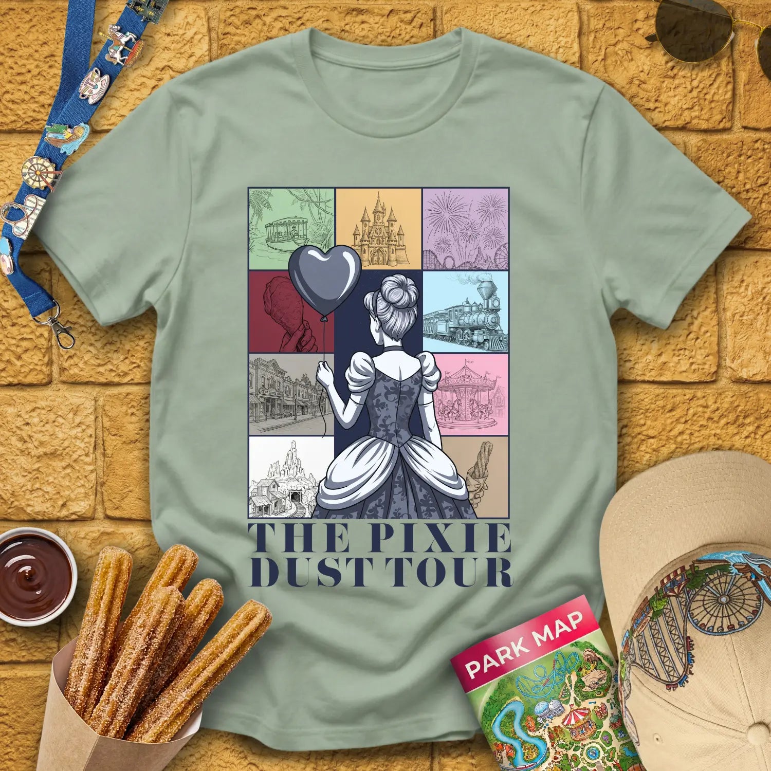 Pixie Dust Tour [Poster] T-Shirt for Theme Park Fans (Sage)