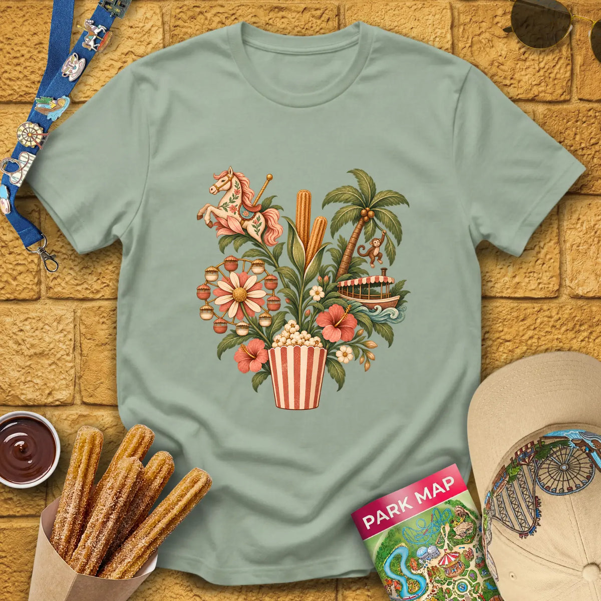 Popcorn Park Plant [Boho] T-Shirt for Theme Park Fans (Sage)