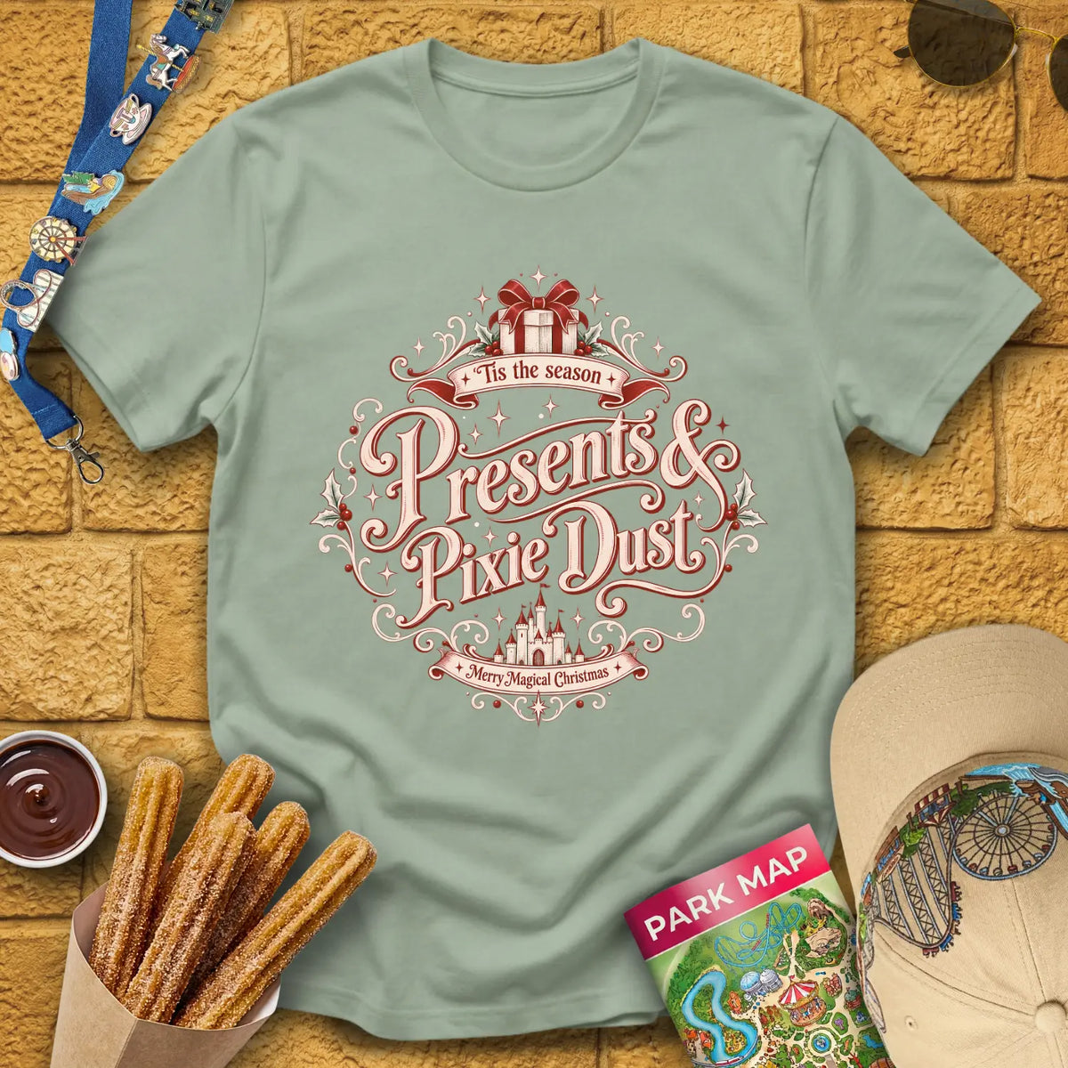 Presents & Pixie Dust [VictorianDiamond] T-Shirt for Theme Park Fans (Sage)