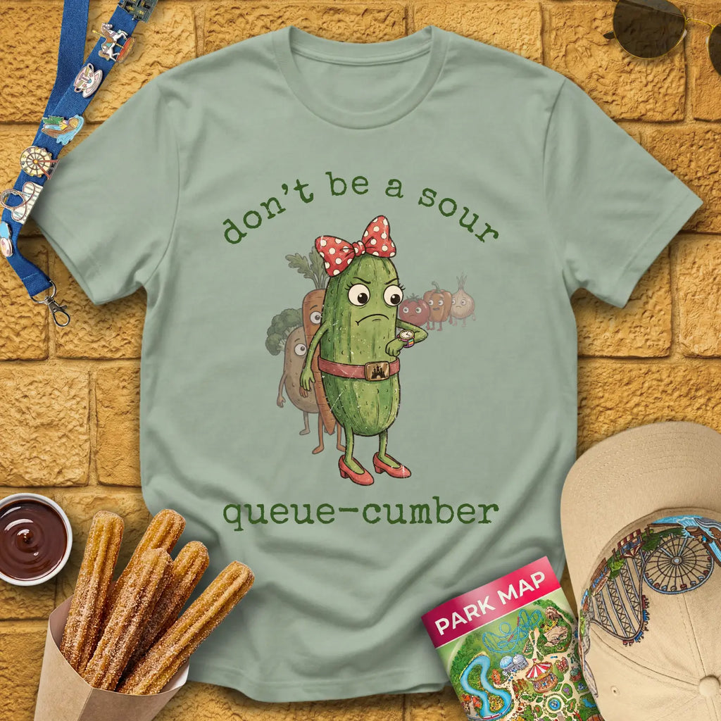 Queue-Cumber [InkPen] T-Shirt for Theme Park Fans (Sage)