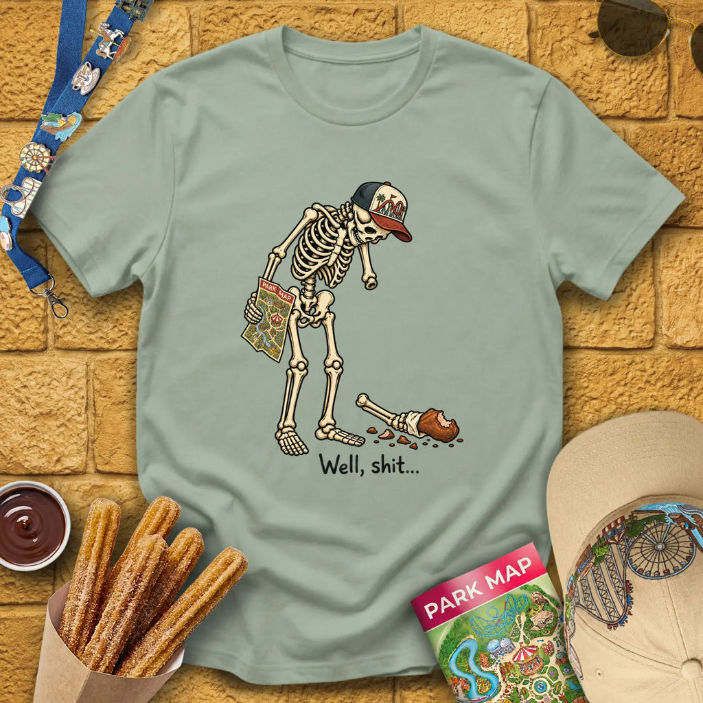 Skeleton & Turkey [Illu] T-Shirt for Theme Park Fans (Sage)