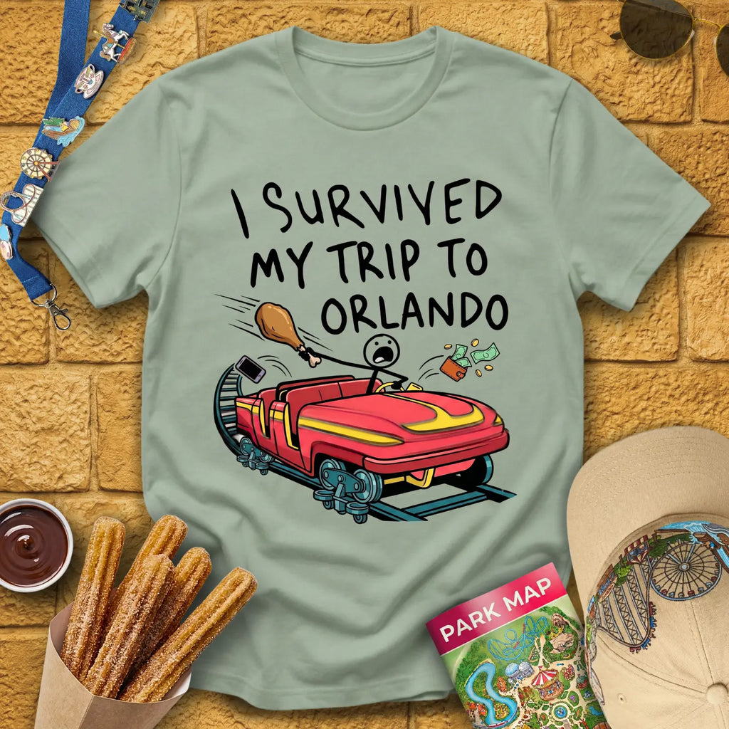 Survived Orlando Trip [VecComic] T-Shirt for Theme Park Fans (Sage)