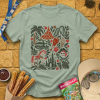 Theme Park Collage [FolkArt] T-Shirt for Theme Park Fans (Sage)