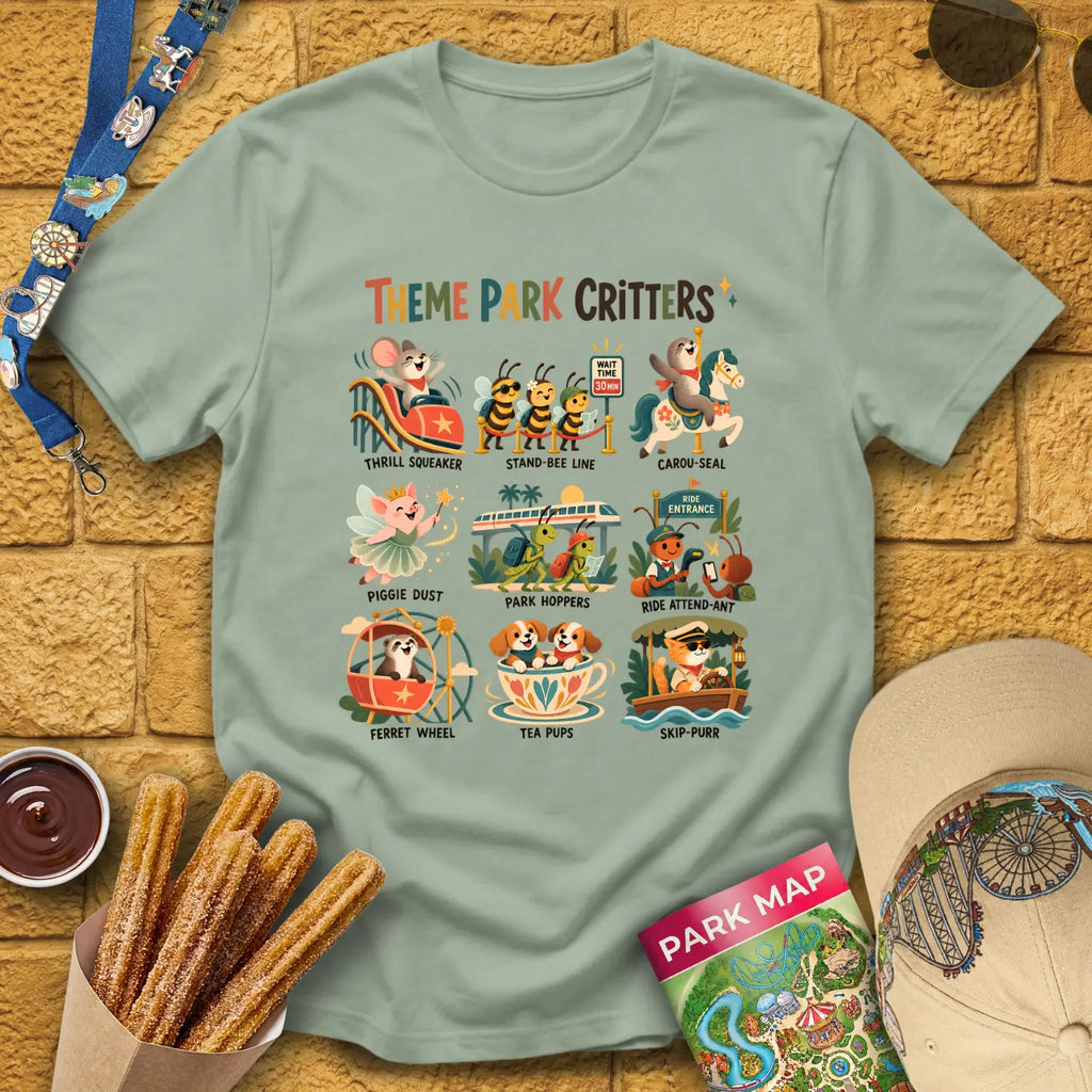 Theme Park Critters [Scandi] T-Shirt for Theme Park Fans (Sage)