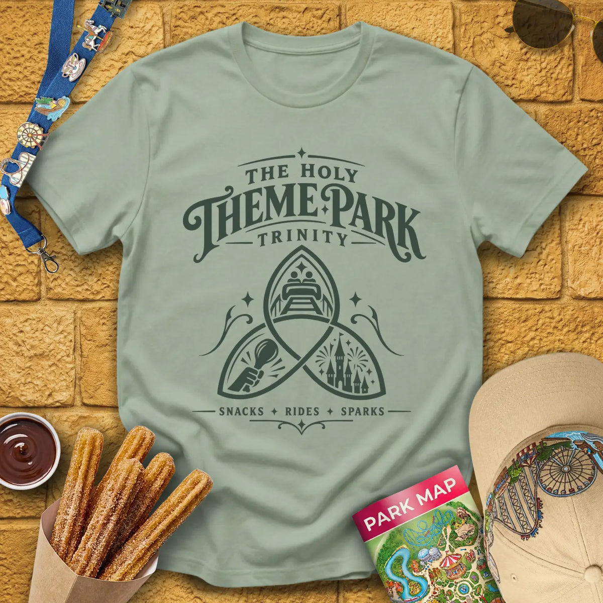 Theme Park Trinity [Victorian] T-Shirt for Theme Park Fans (Sage)