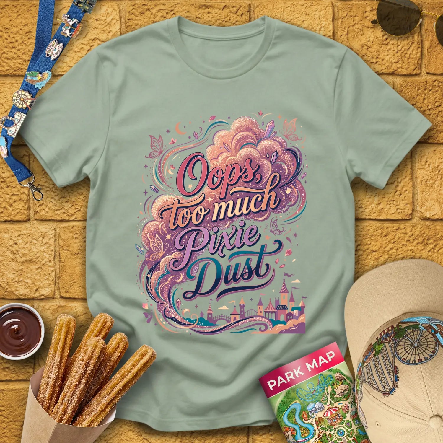 Too Much Pixie Dust [ArtsyDream] T-Shirt for Theme Park Fans (Sage)
