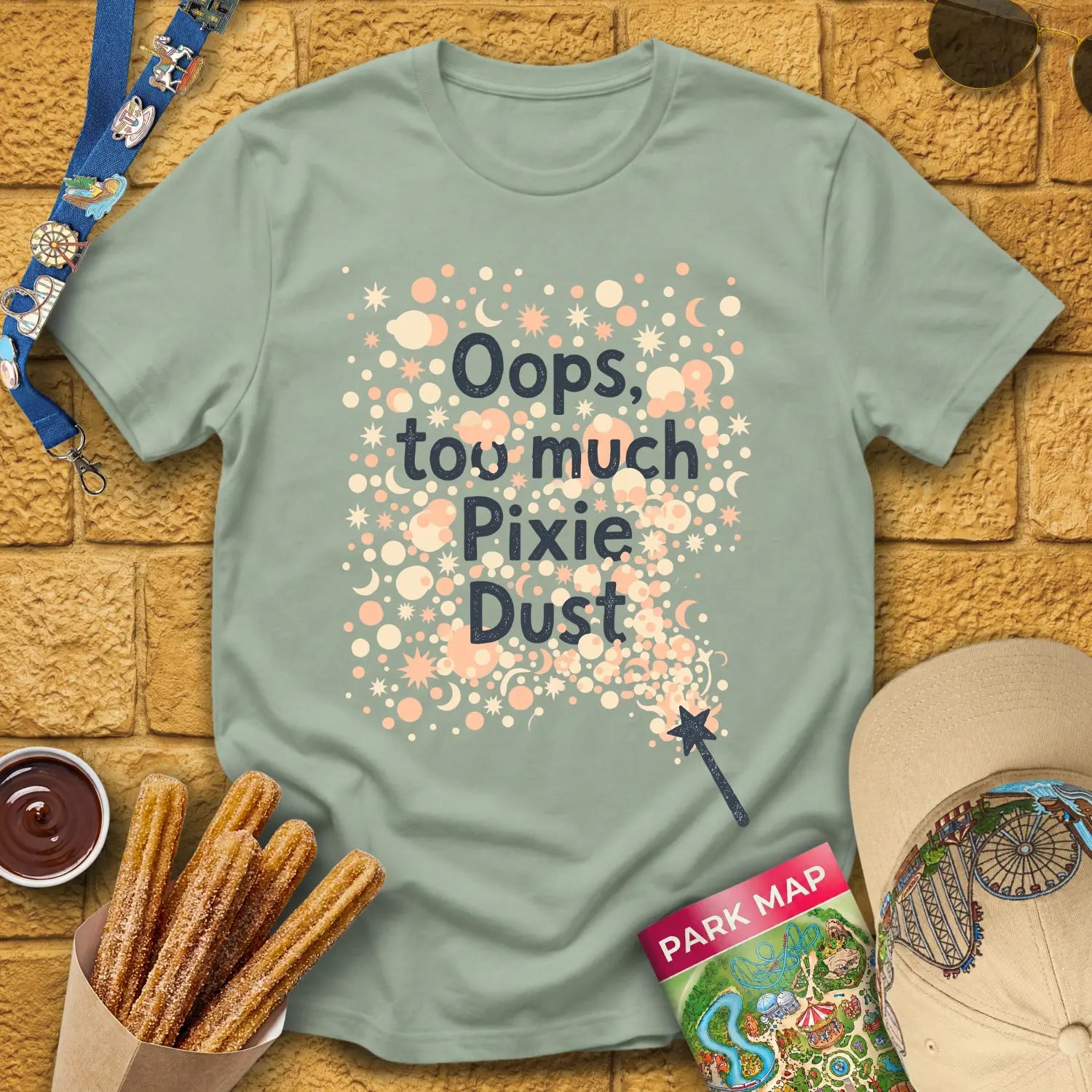 Too Much Pixie Dust [ArtsyHand] T-Shirt for Theme Park Fans (Sage)