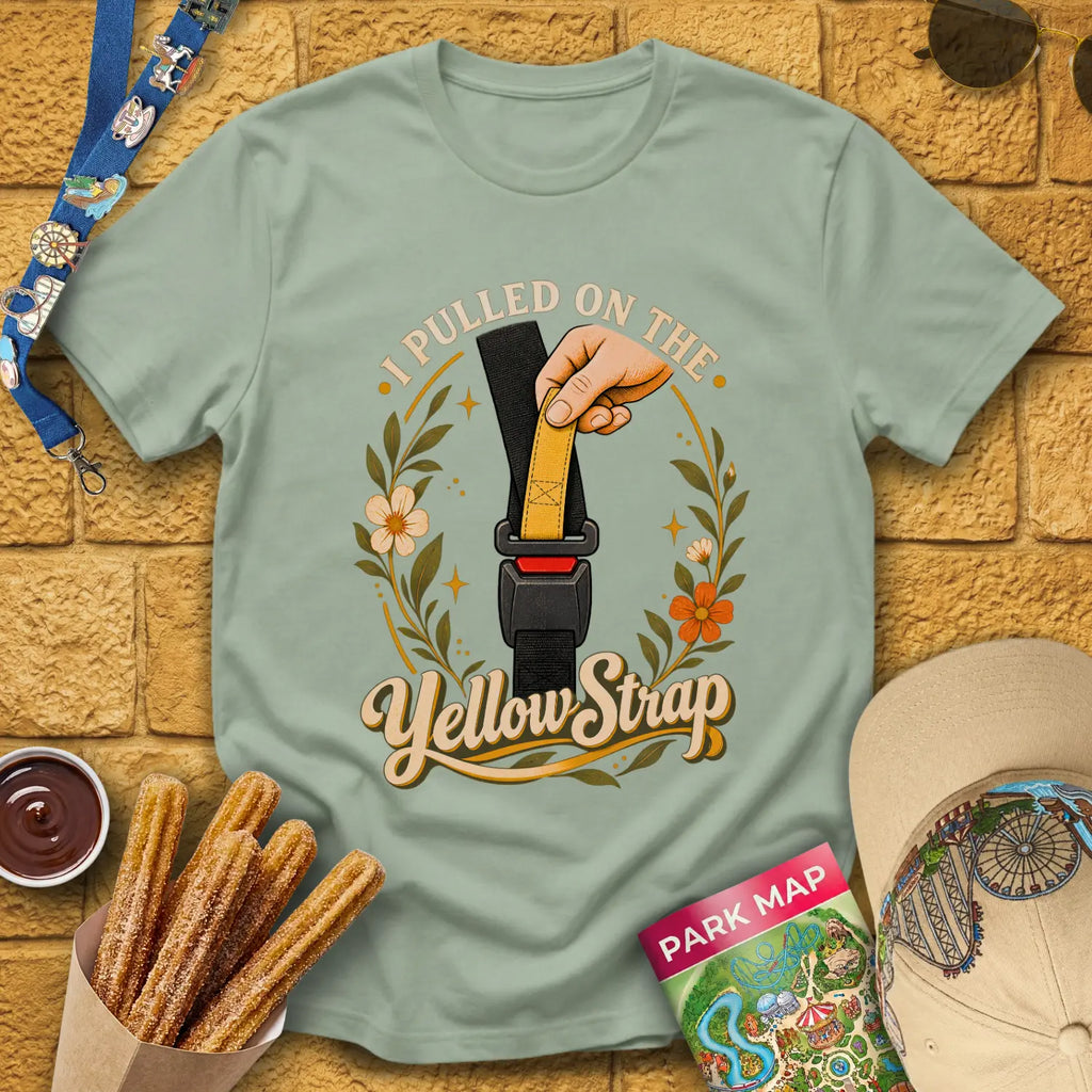 Yellow Strap [BohoOval] T-Shirt for Theme Park Fans (Sage)