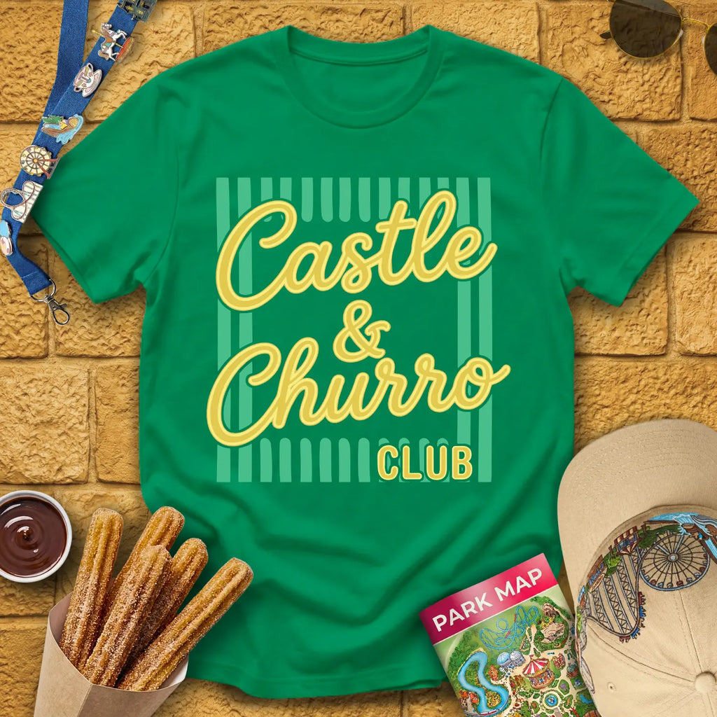 Castle & Churro Club [Chic] T-Shirt for Theme Park Fans (Kelly Green)