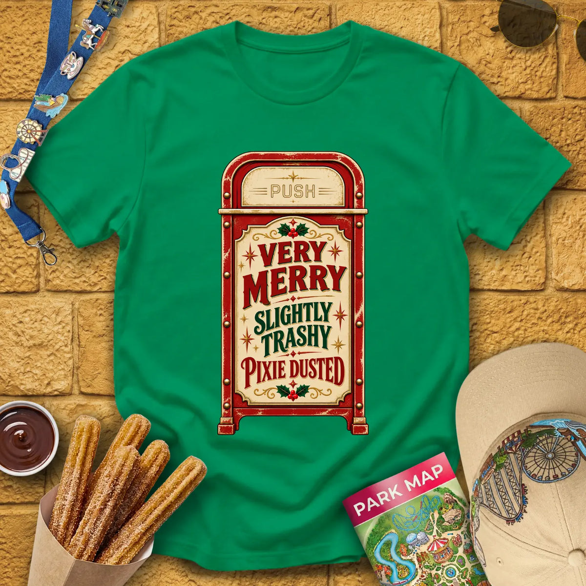 Merry & Trashy [Retro] T-Shirt for Theme Park Fans (Kelly Green)