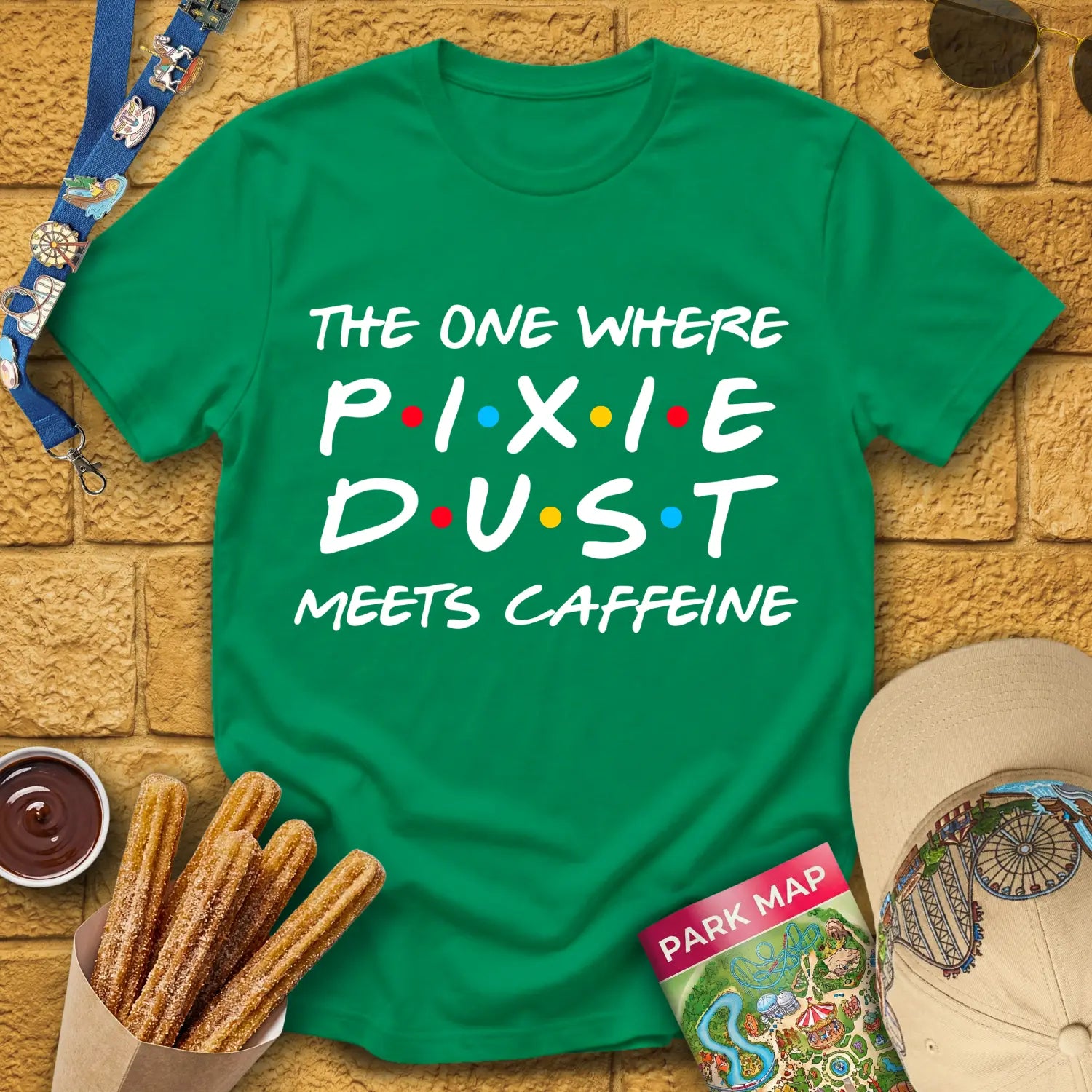 Pixie Dust Meets Caffeine [Bold] T-Shirt for Theme Park Fans (Kelly Green)
