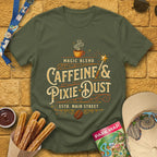 Caffeine & Pixie Dust [VictorianOval] T-Shirt for Theme Park Fans (Military Green)