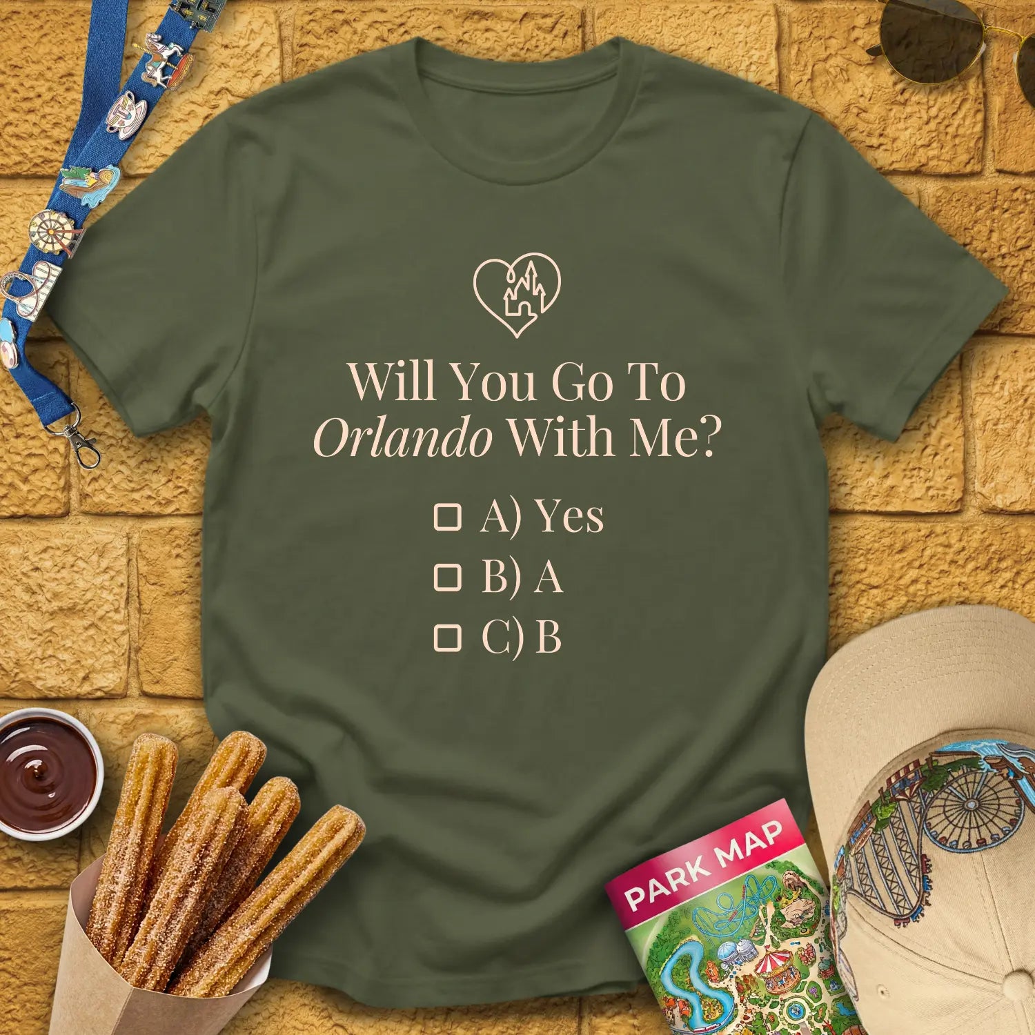Go To Orlando [Sleek] T-Shirt for Theme Park Fans (Military Green)