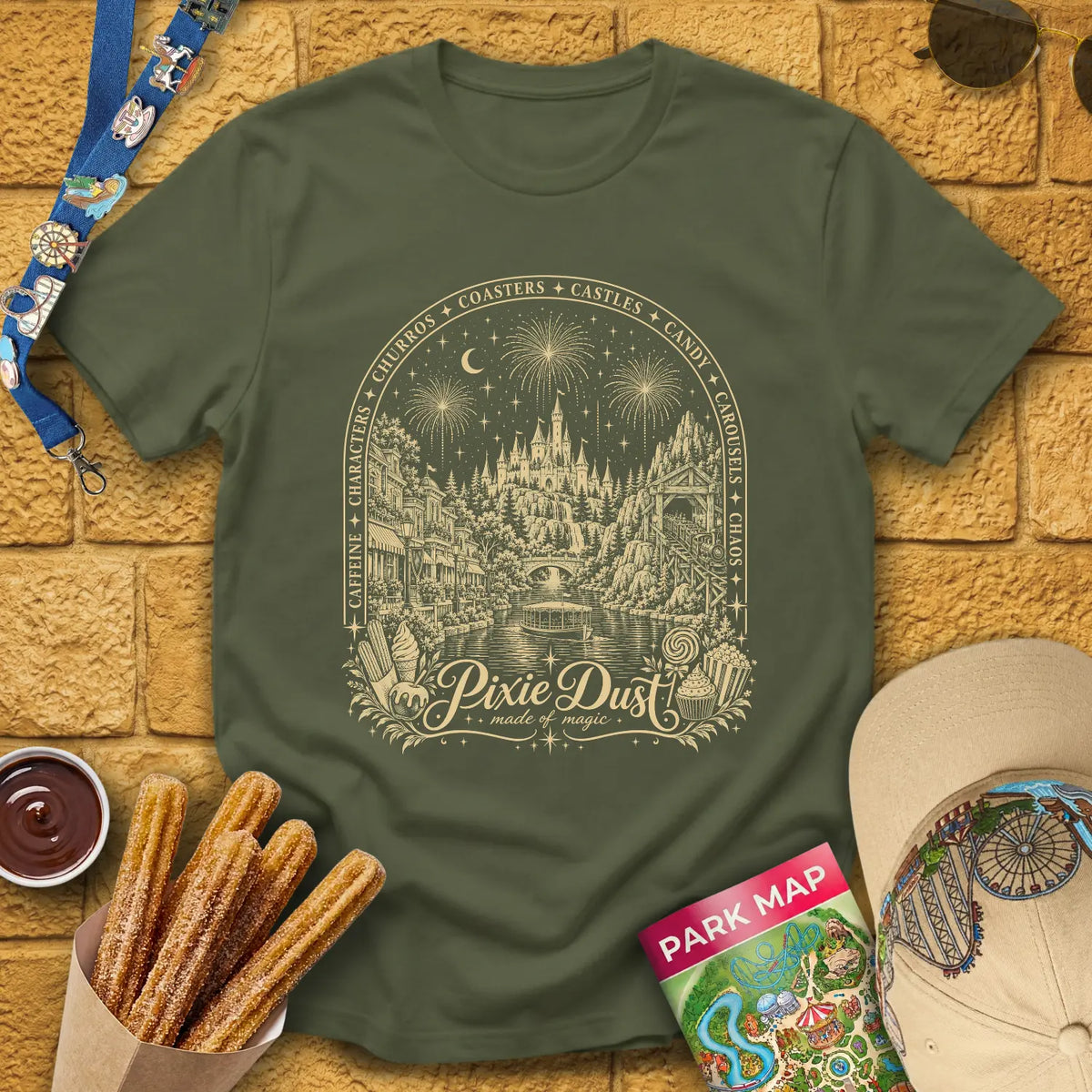Pixie Dust [FancyFrame] T-Shirt for Theme Park Fans (Military Green)