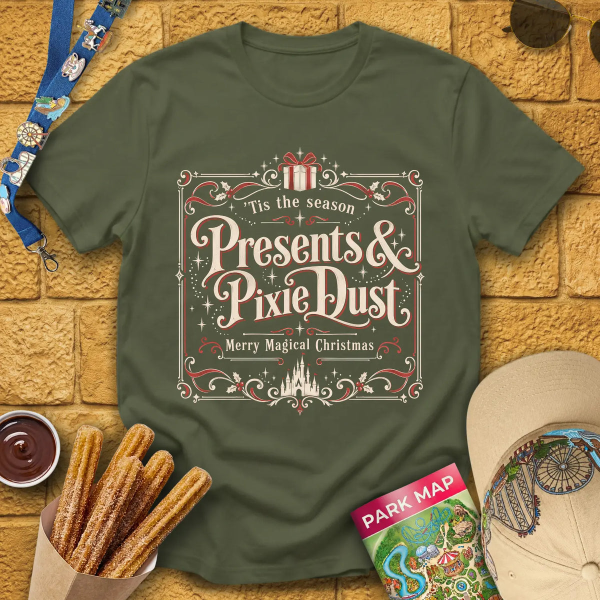 Presents & Pixie Dust [Victorian] T-Shirt for Theme Park Fans (Military Green)