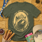 Rope Drop Raccoon [Grunge] T-Shirt for Theme Park Fans (Military Green)