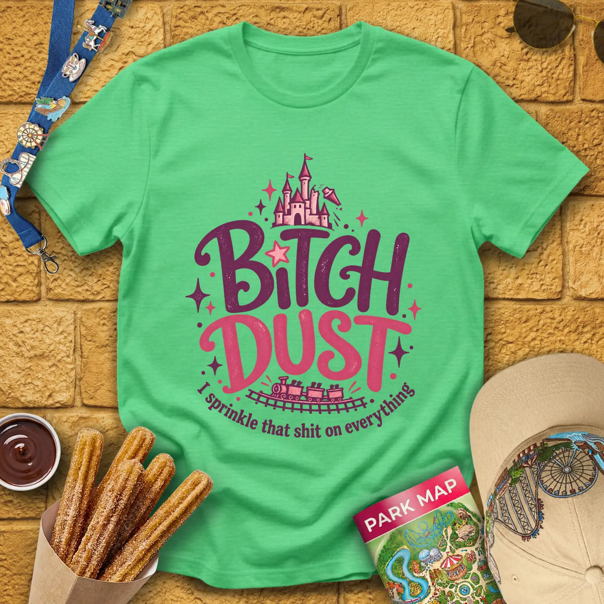 B Dust [Artsy] T-Shirt for Theme Park Fans (Heather Irish Green)