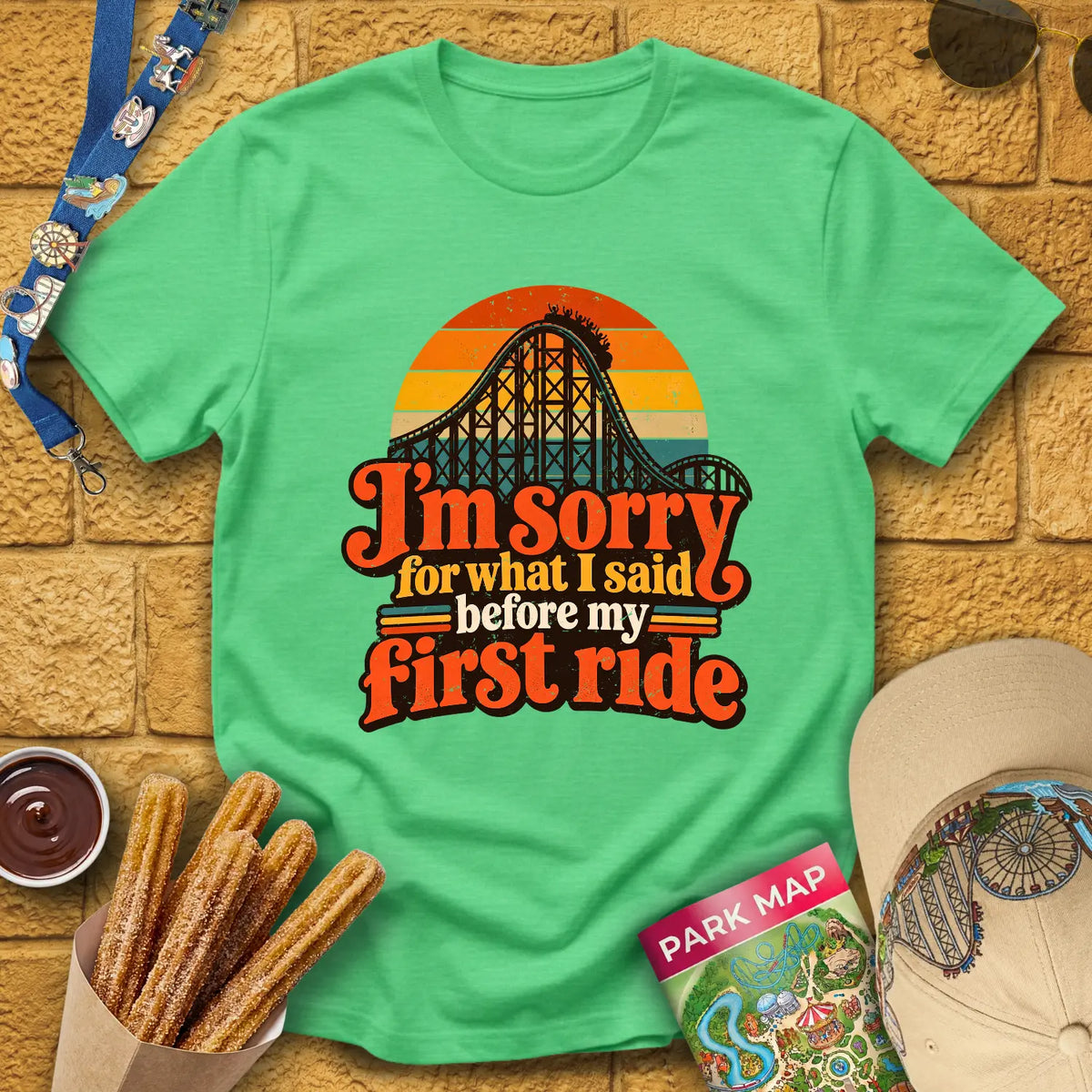 Before First Ride [70s] T-Shirt for Theme Park Fans (Heather Irish Green)