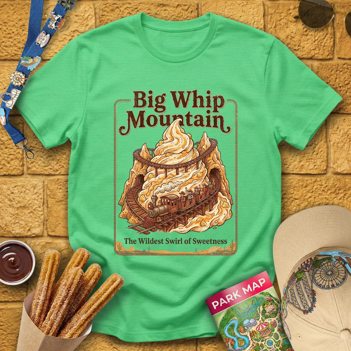 Big Whip Mountain [MidCen] T-Shirt for Theme Park Fans (Heather Irish Green)