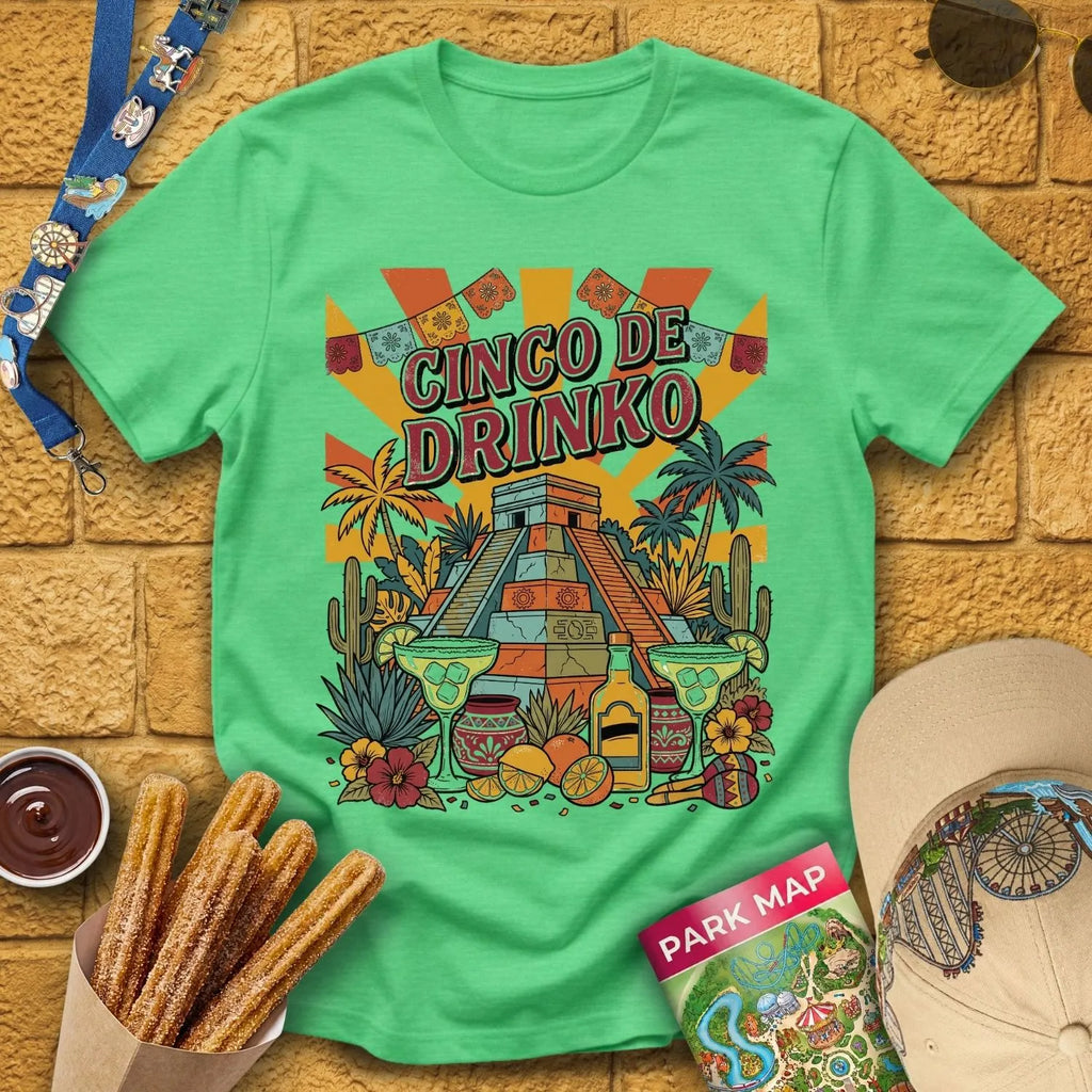 Cinco De Drinko [RetroPoster] T-Shirt for Theme Park Fans (Heather Irish Green)
