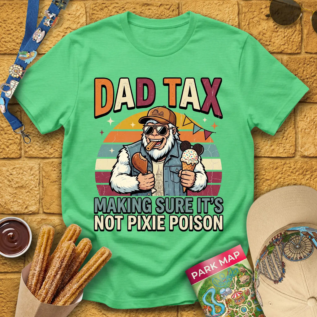 Dad Tax [70s] T-Shirt for Theme Park Fans (Heather Irish Green)