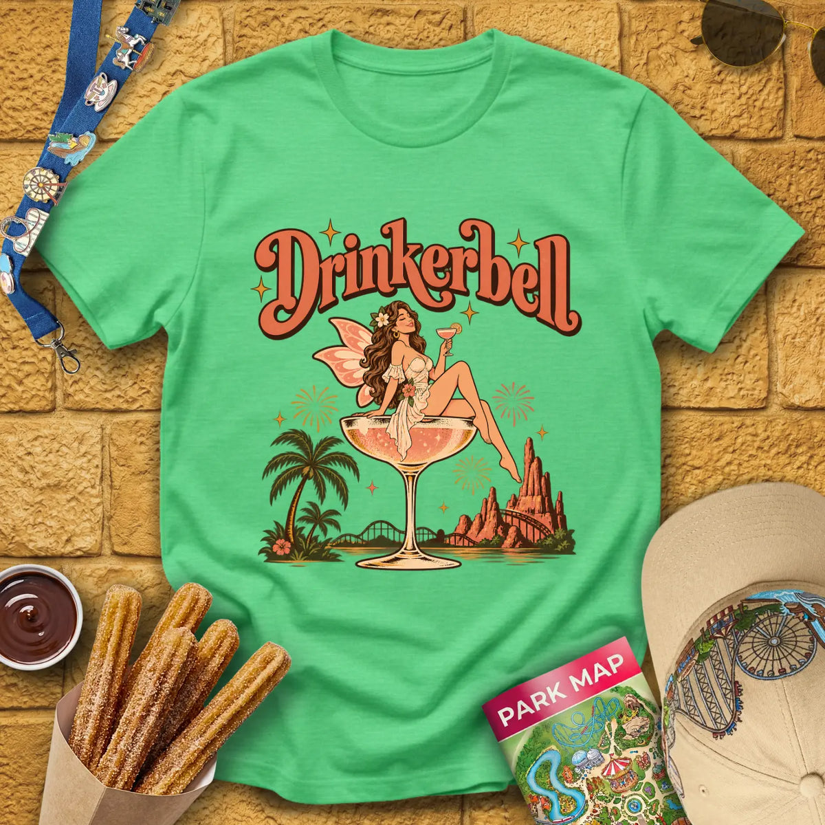 Drinkerbell [70s] T-Shirt for Theme Park Fans (Heather Irish Green)