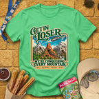 Get In Loser Mountains [Poster] T-Shirt for Theme Park Fans (Heather Irish Green)