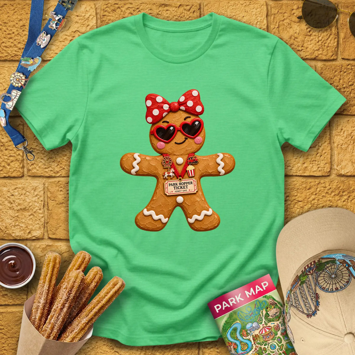 Gingerbread Lady [Impasto] T-Shirt for Theme Park Fans (Heather Irish Green)