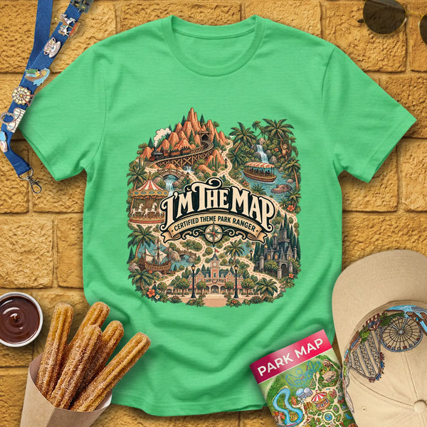 Im The Map [Retro] T-Shirt for Theme Park Fans (Heather Irish Green)