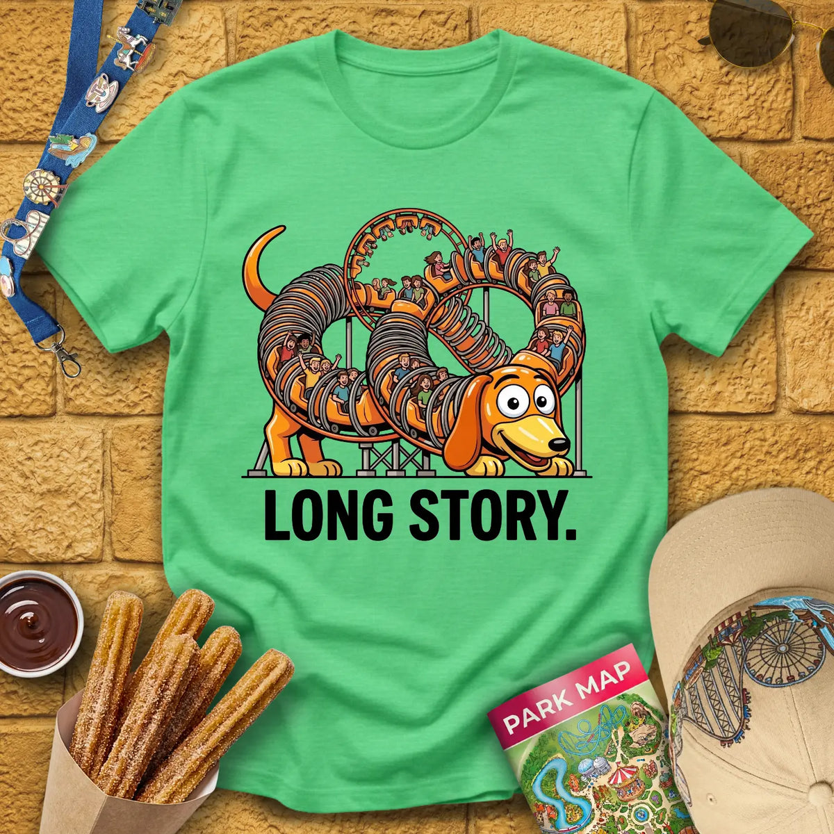 Long Story Dog [Comic] T-Shirt for Theme Park Fans (Heather Irish Green)