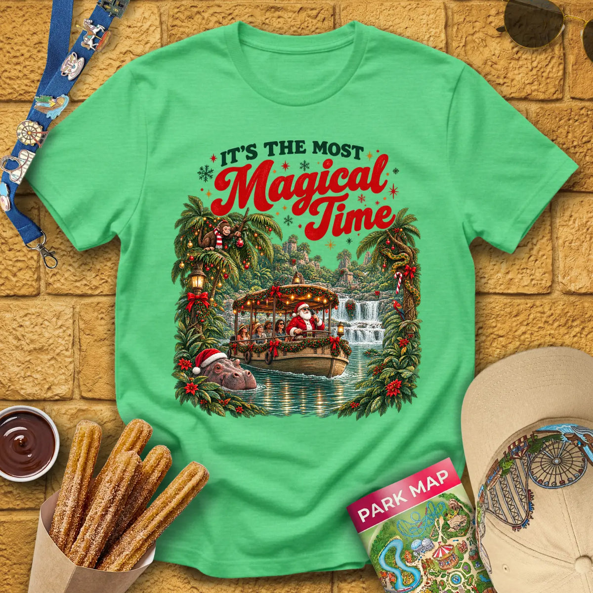 Magical Time Jungle [Retro] T-Shirt for Theme Park Fans (Heather Irish Green)