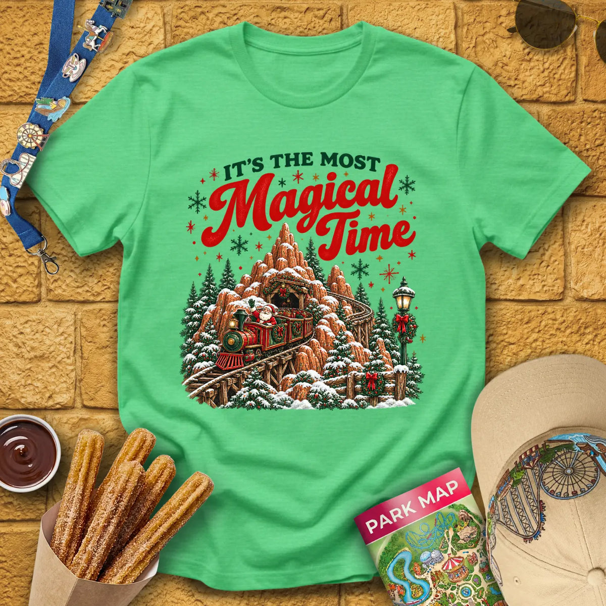 Magical Time Train [Retro] T-Shirt for Theme Park Fans (Heather Irish Green)
