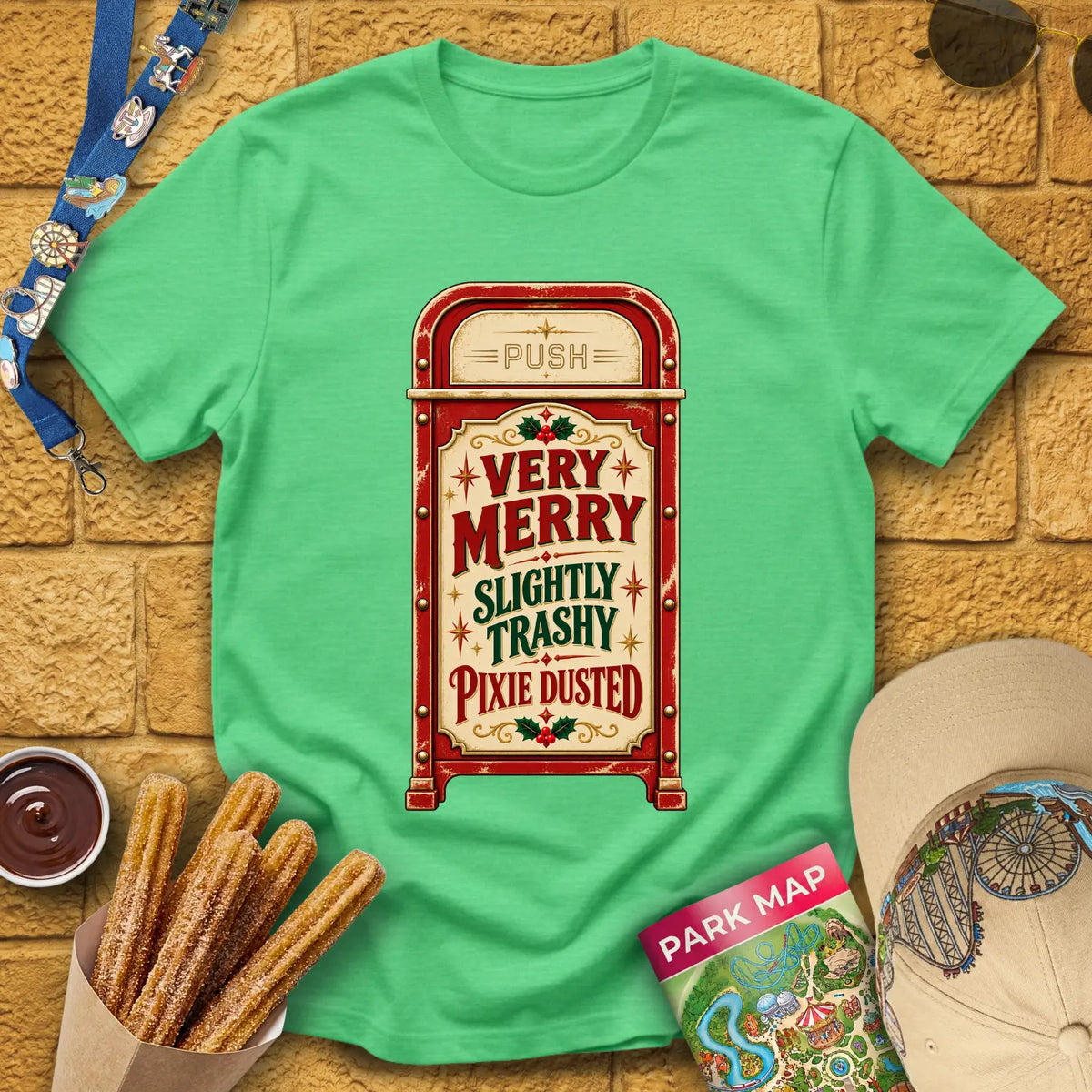 Merry & Trashy [Retro] T-Shirt for Theme Park Fans (Heather Irish Green)