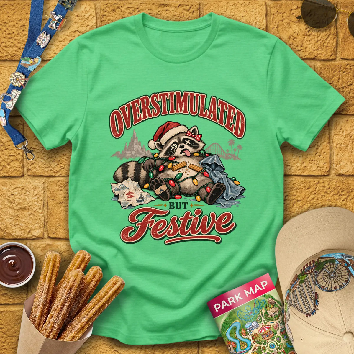 Overstimulated By Xmas [50s] T-Shirt for Theme Park Fans (Heather Irish Green)
