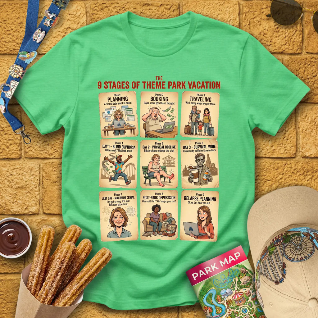 Planning Phases [Vintage] T-Shirt for Theme Park Fans (Heather Irish Green)