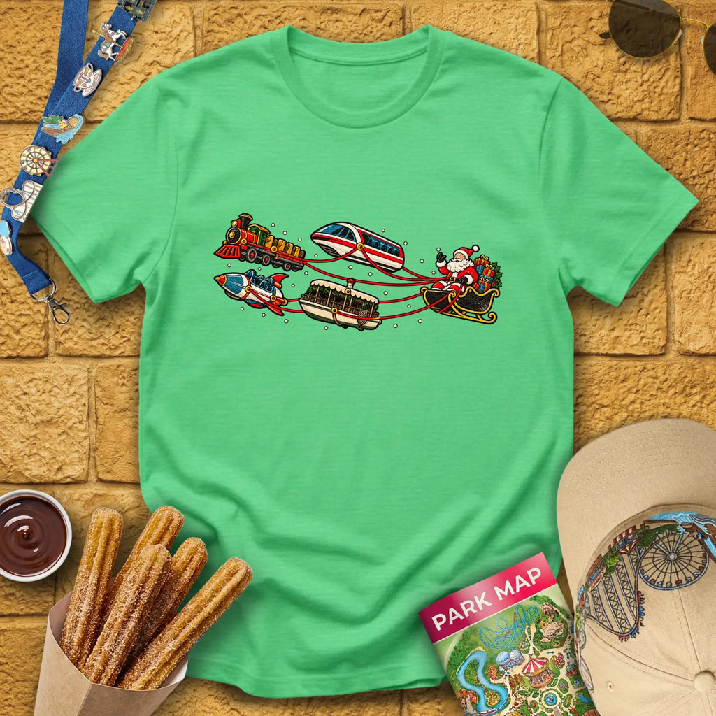 Santa's Special Sleigh [Retro] T-Shirt for Theme Park Fans (Heather Irish Green)