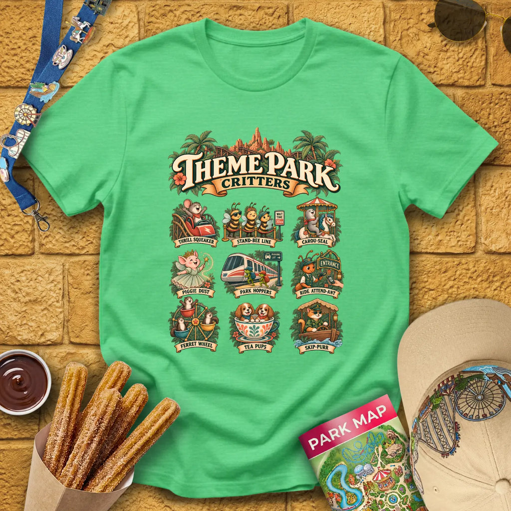 Theme Park Critters [Boho] T-Shirt for Theme Park Fans (Heather Irish Green)