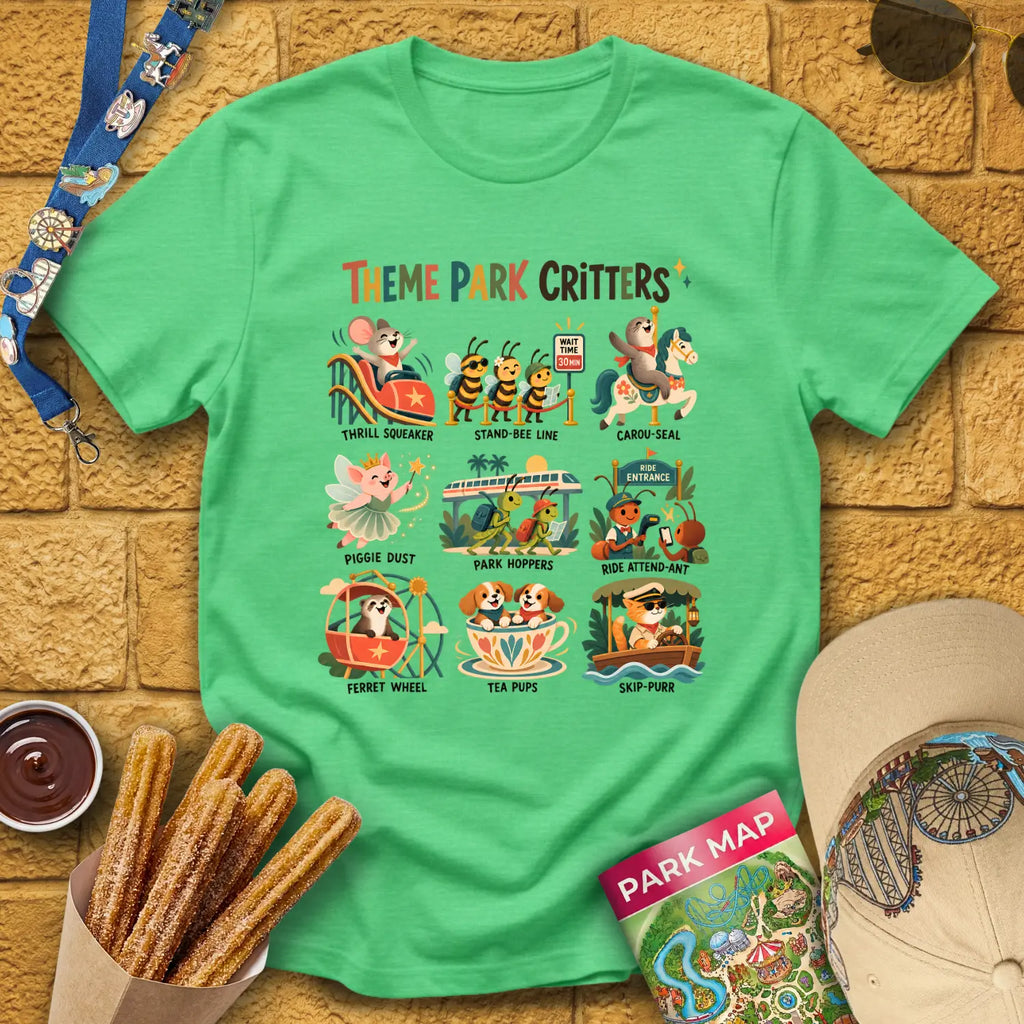 Theme Park Critters [Scandi] T-Shirt for Theme Park Fans (Heather Irish Green)