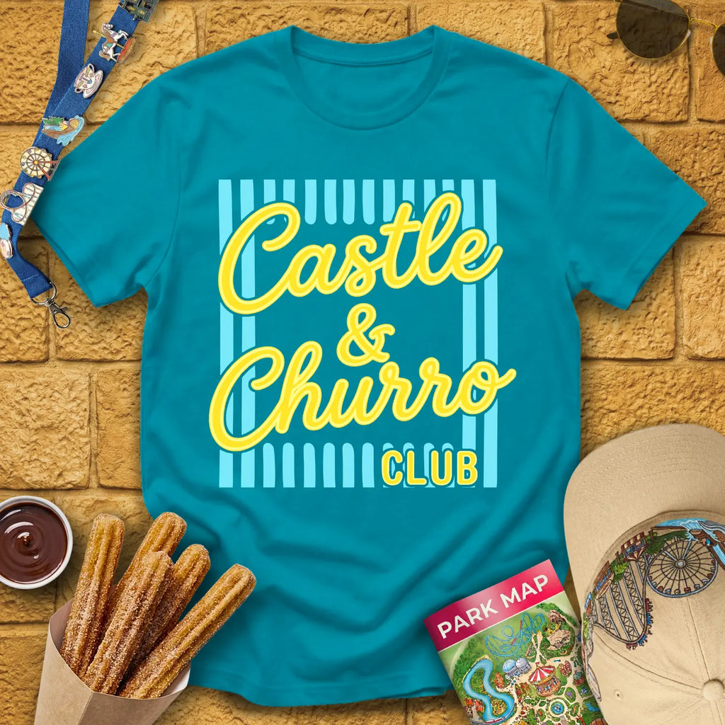 Castle & Churro Club [Chic] T-Shirt for Theme Park Fans (Tropical Blue)
