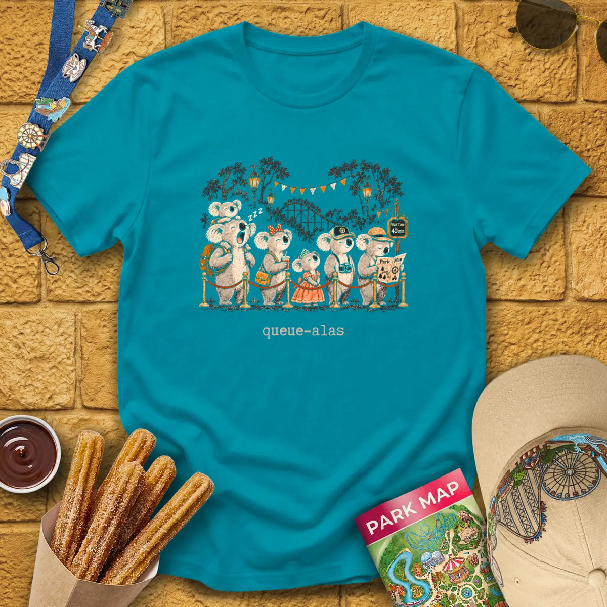 Queue-Alas [Chalky] T-Shirt for Theme Park Fans (Tropical Blue)