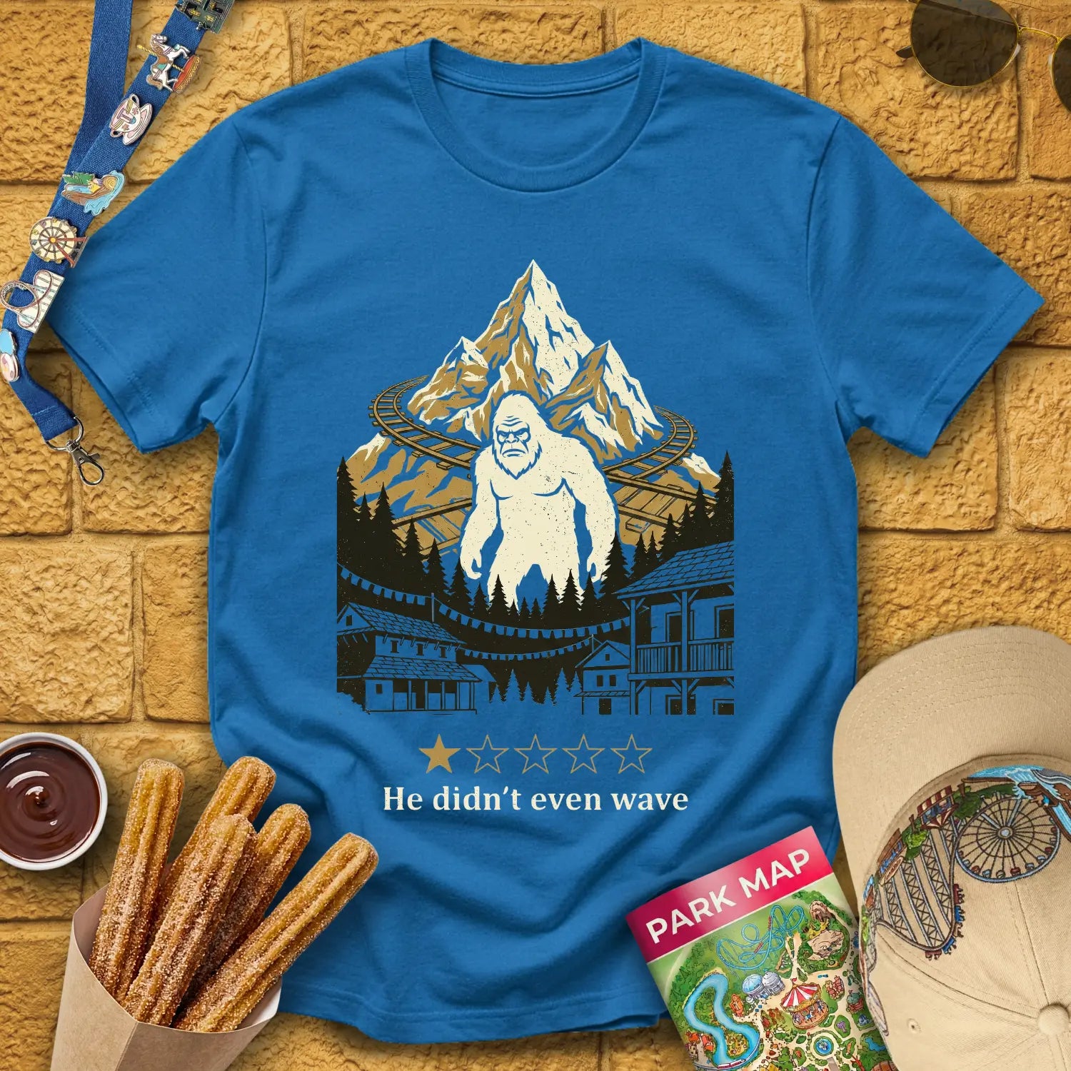 Everest Yeti [LinoCut] T-Shirt for Theme Park Fans (Antique Sapphire)