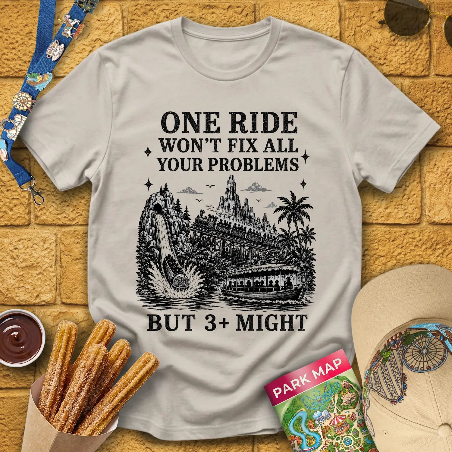 Fix Your Problems [MidCen] T-Shirt for Theme Park Fans (Ice Grey)