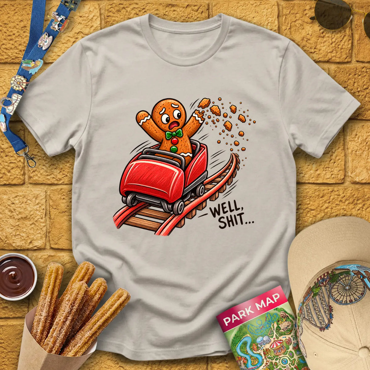 Gingerbread Man Fail [Crayon] T-Shirt for Theme Park Fans (Ice Grey)