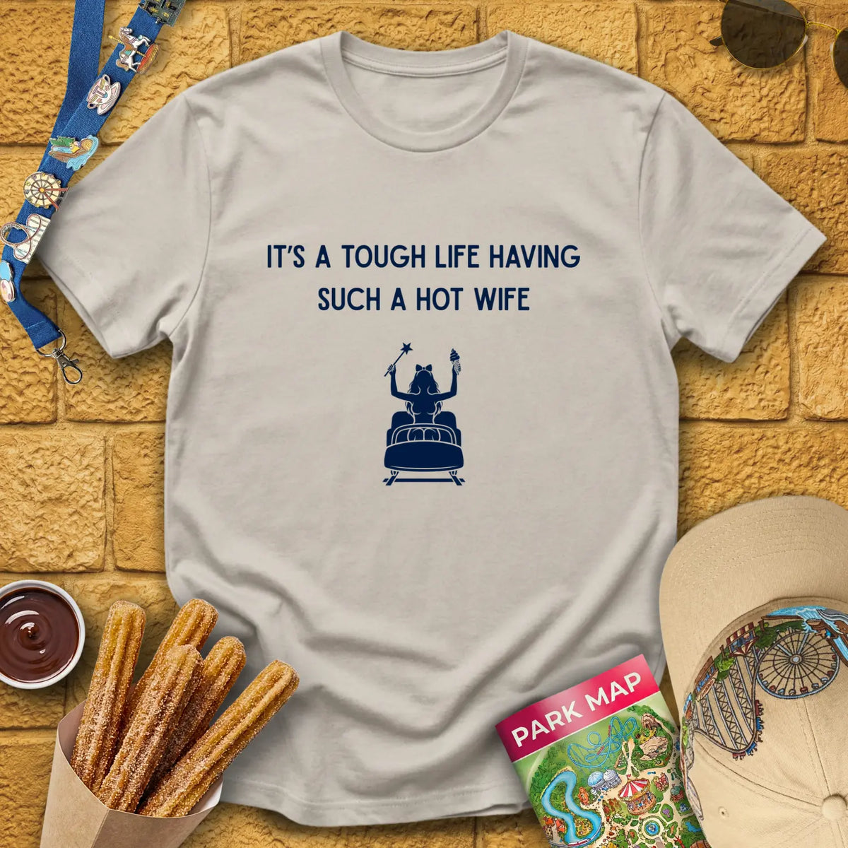 Hot Wife [Sleek] T-Shirt for Theme Park Fans (Ice Grey)