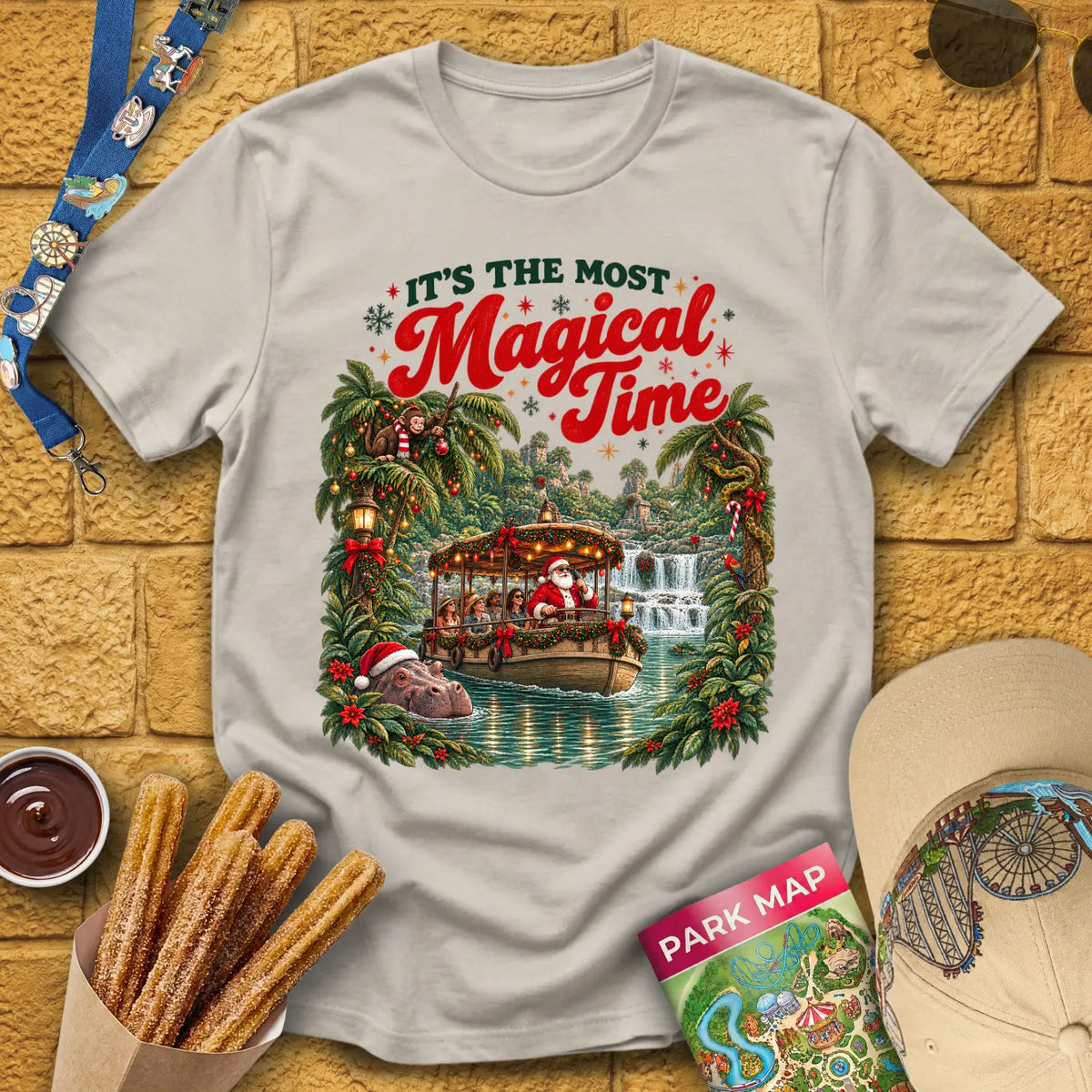 Magical Time Jungle [Retro] T-Shirt for Theme Park Fans (Ice Grey)