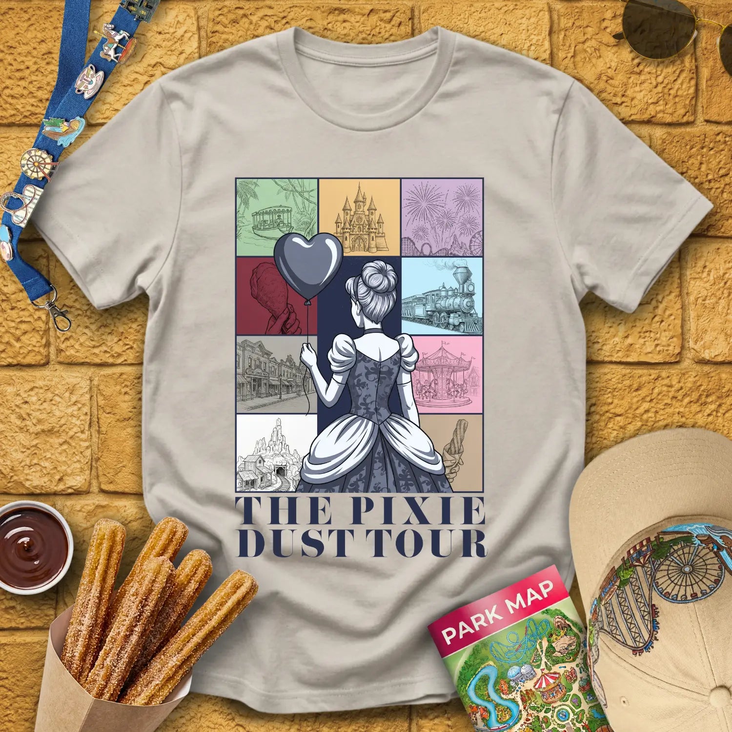 Pixie Dust Tour [Poster] T-Shirt for Theme Park Fans (Ice Grey)