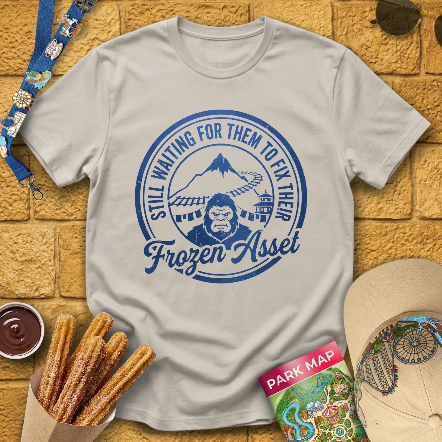 Yeti Frozen Asset [Badge] T-Shirt for Theme Park Fans (Ice Grey)
